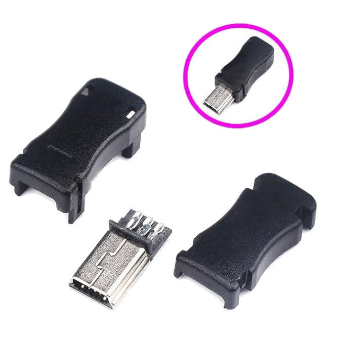 Mini usb plug in black housing 5p - rewireable 170820