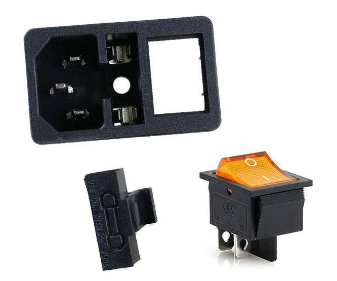 Panel mount iec socket with fuse & switch ac-01-yel