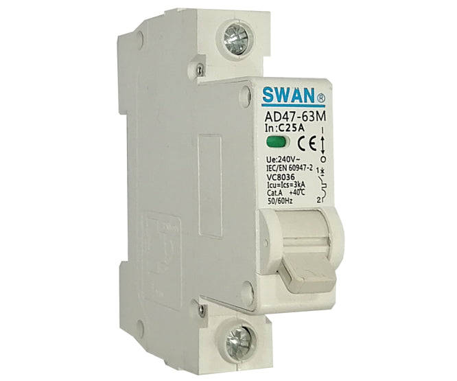 Circuit breaker DIN-RAIL mount 25A 1p 3KA D-CURVE CB-AD47-3125D