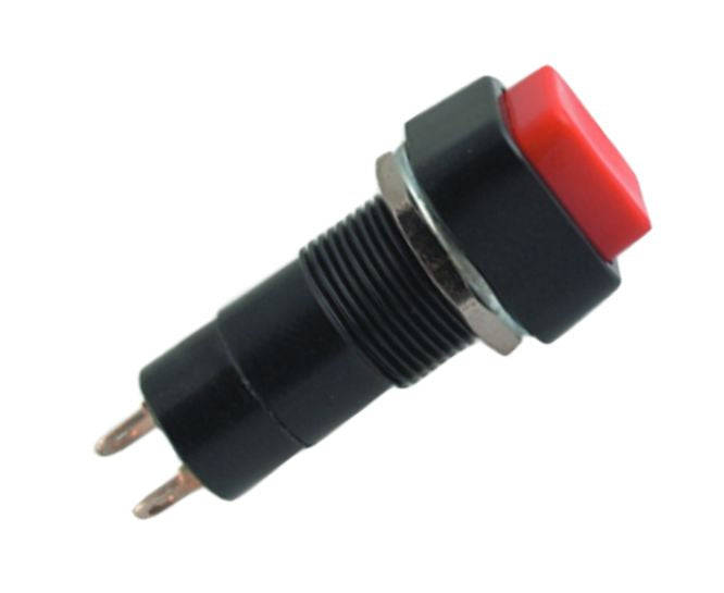 Sqr push button switch n.o/n.c spst 3a 125v 15x15mm m12 hole b160a-red