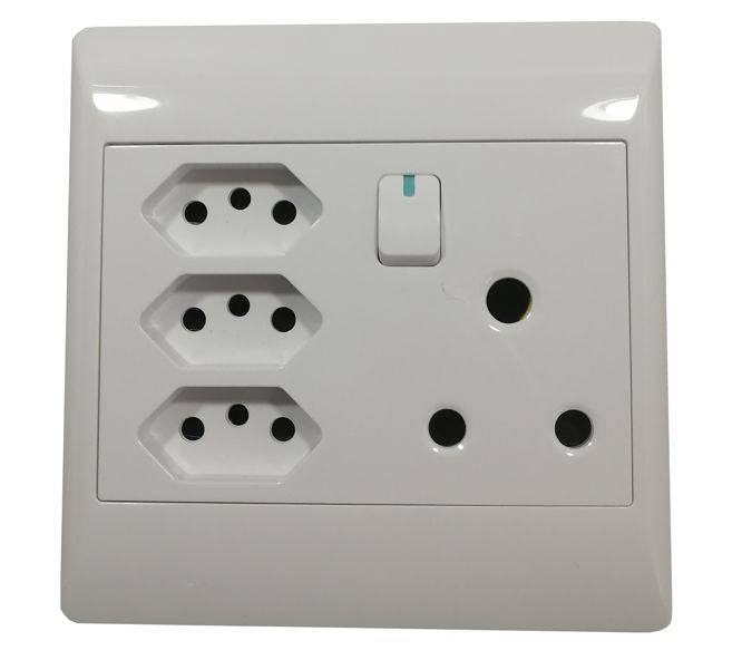 Wall socket 1l+3 euro+16a 4x4 flush mount sti-1086