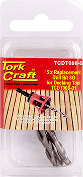 Replacement drill bits 8g x 5pc for decking tool tcdt008-01