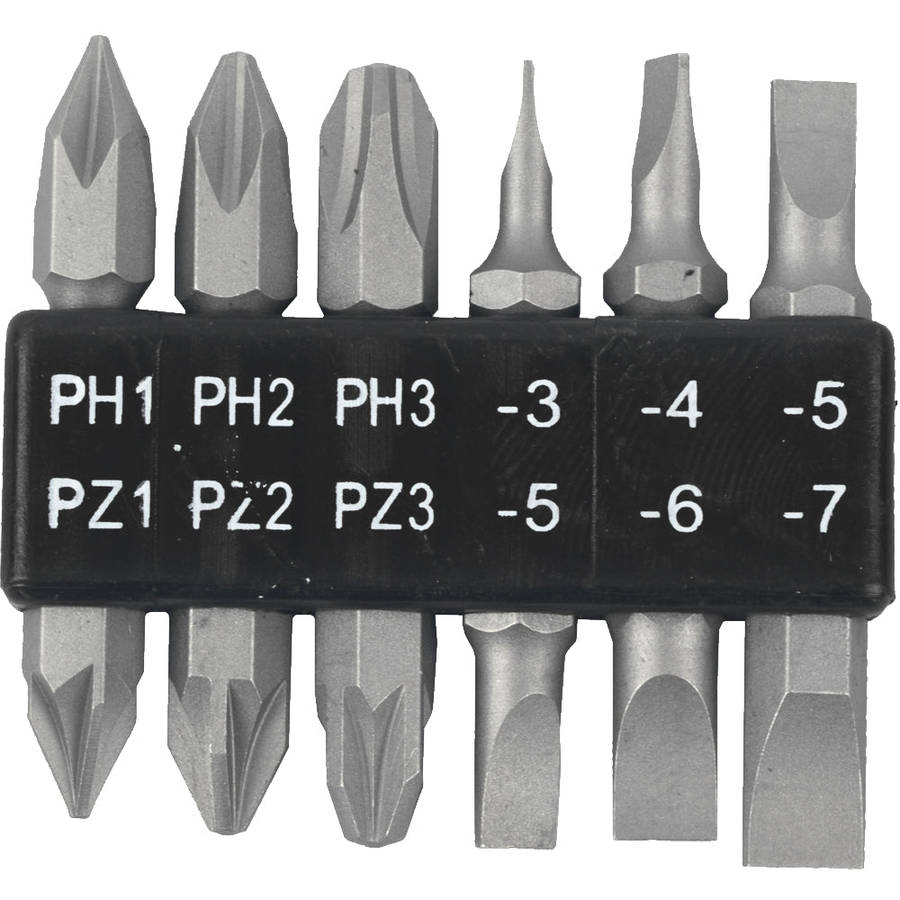 6pc 45mm double end bit set ph1,2,3  pz1,2,3  sl3,4,5,6,7mm