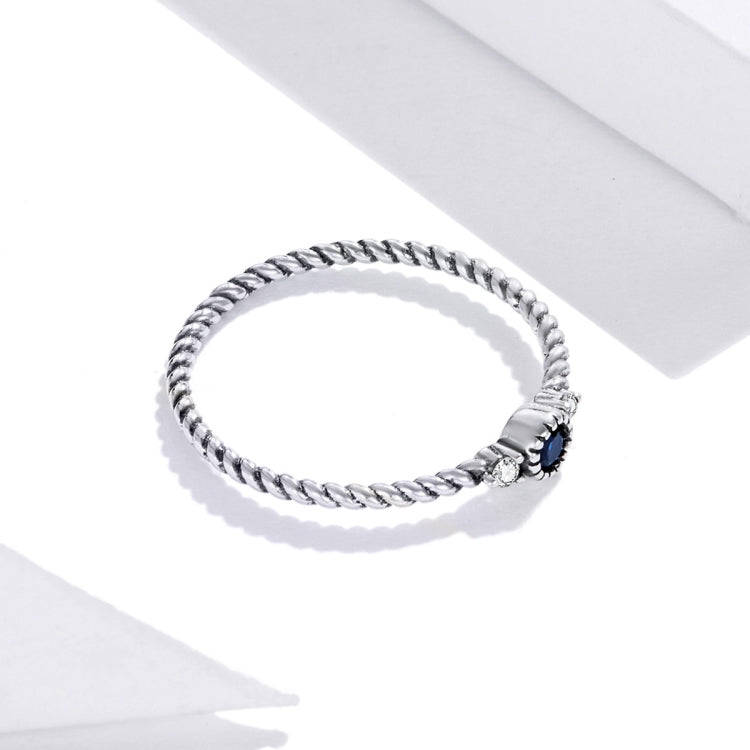 S925 Sterling Silver Dark Blue Zircon Platinum Plated Twist Texture Women Ring, Size:8