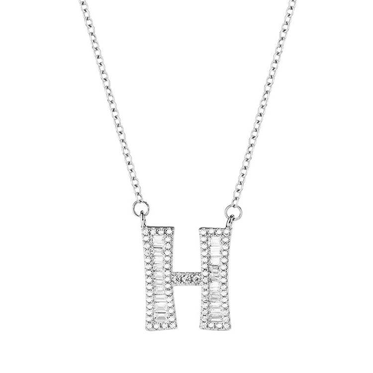 Women Fashion S925 Sterling Silver English Alphabet Pendant Necklace, Style:H