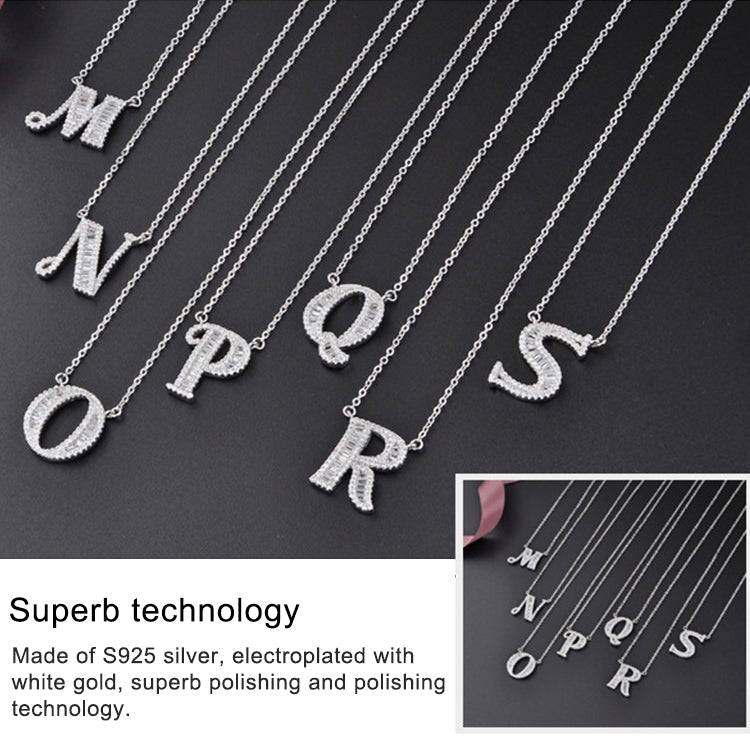 Women Fashion S925 Sterling Silver English Alphabet Pendant Necklace, Style:H