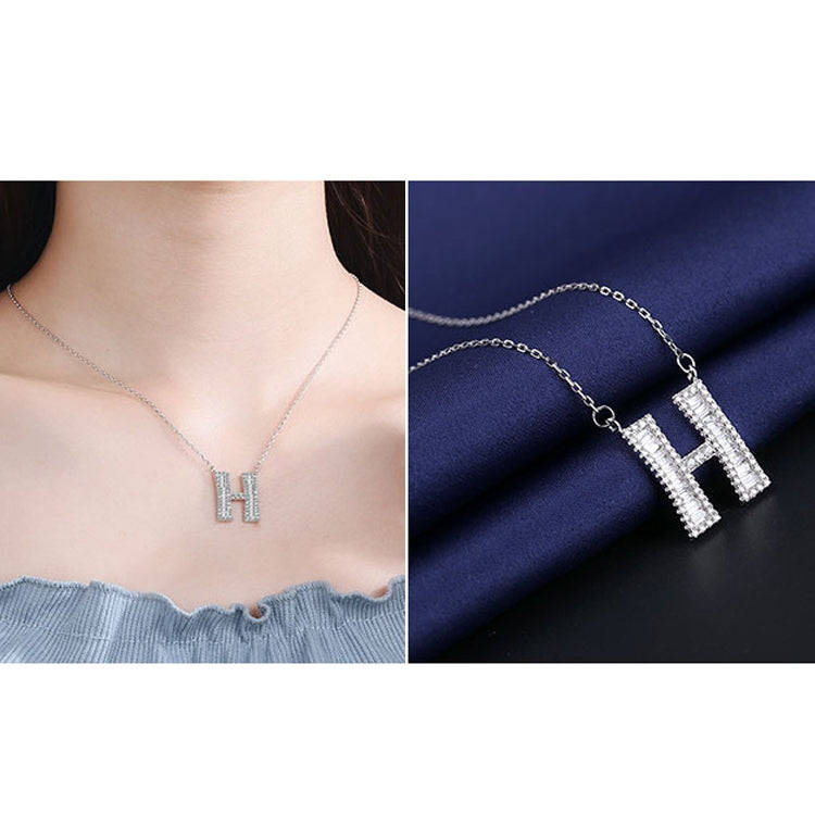 Women Fashion S925 Sterling Silver English Alphabet Pendant Necklace, Style:H