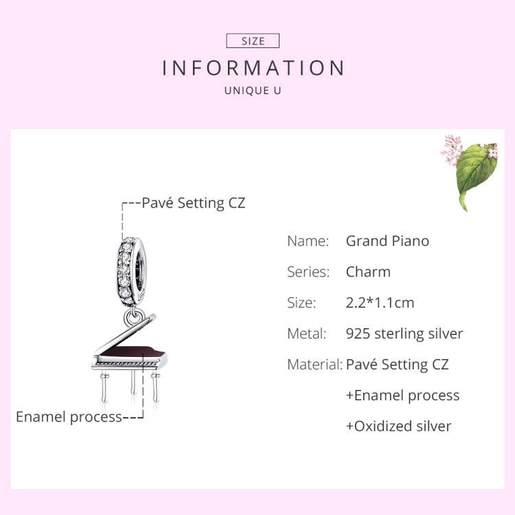 S925 Sterling Silver Grand Piano Pendant DIY Bracelet Necklace Accessories