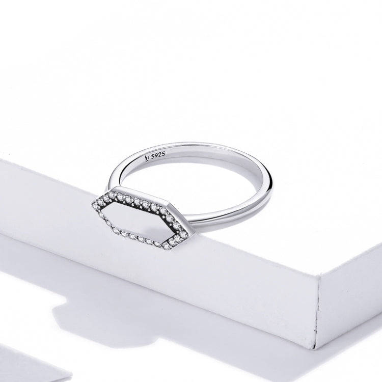 S925 Sterling Silver Shining Geometry Women Ring, Size:7