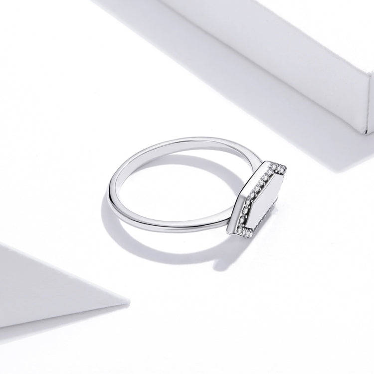 S925 Sterling Silver Shining Geometry Women Ring, Size:7