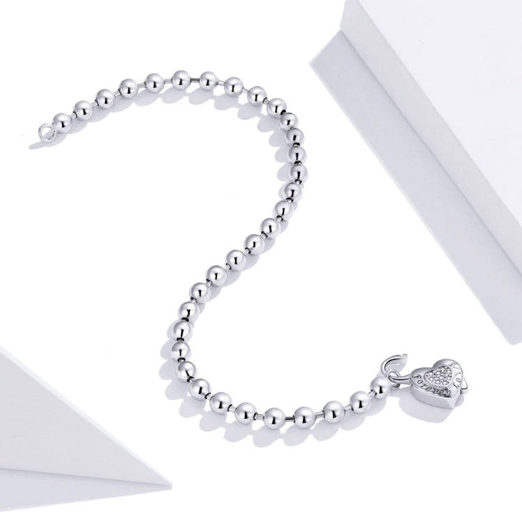 S925 Sterling Silver Heart-shaped Punk Beads Women Bracelet Jewelry, Size:19cm