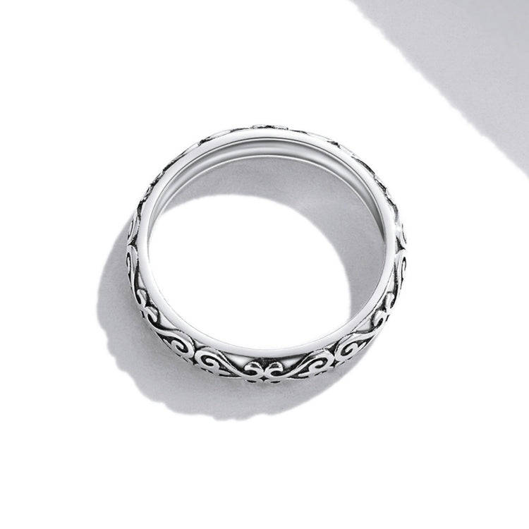 S925 Sterling Silver Retro Embossed Flower Texture Women Ring, Size:7