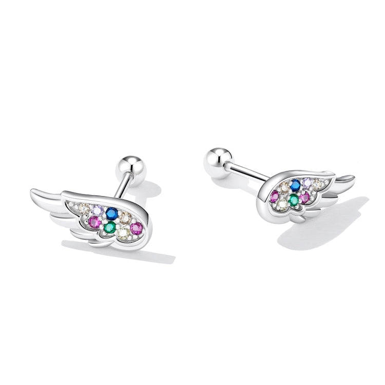 S925 Sterling Silver Colorful Zircon Wing Ear Stud Women Earrings