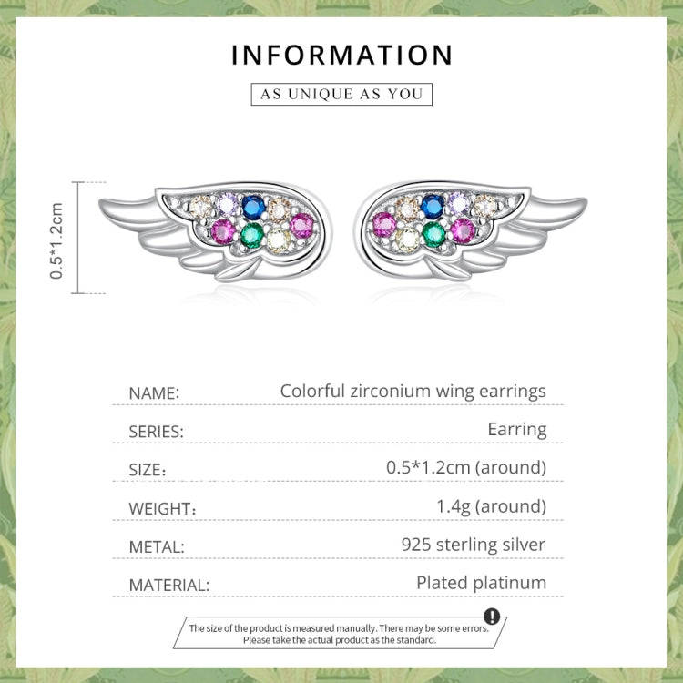 S925 Sterling Silver Colorful Zircon Wing Ear Stud Women Earrings