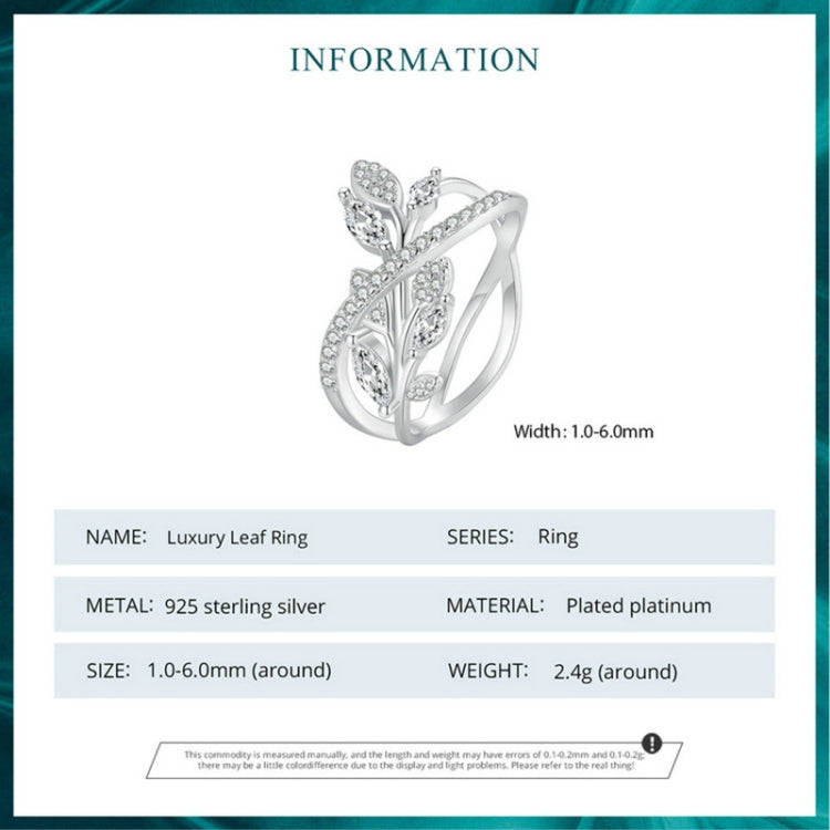 BSR453-7 S925 Sterling Silver  Zircon Luxury Leaf Ring