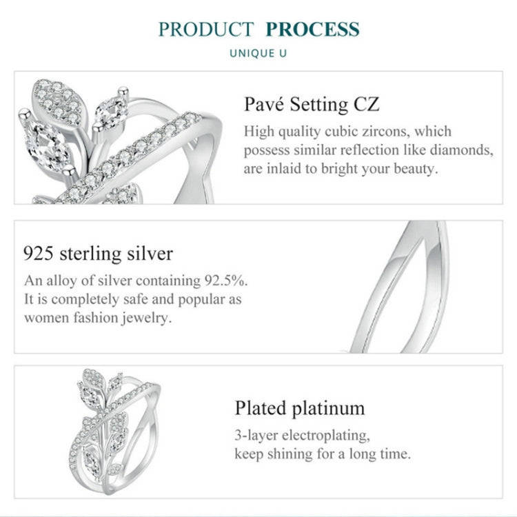 BSR453-7 S925 Sterling Silver  Zircon Luxury Leaf Ring