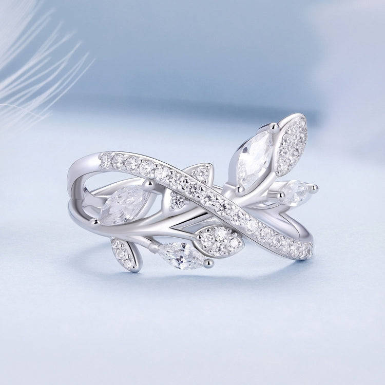 BSR453-7 S925 Sterling Silver  Zircon Luxury Leaf Ring