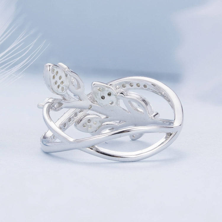 BSR453-7 S925 Sterling Silver  Zircon Luxury Leaf Ring
