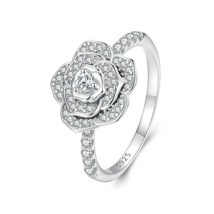 BSR449-7 S925 Sterling Silver  Zircon Rose Ring Hand Decoration