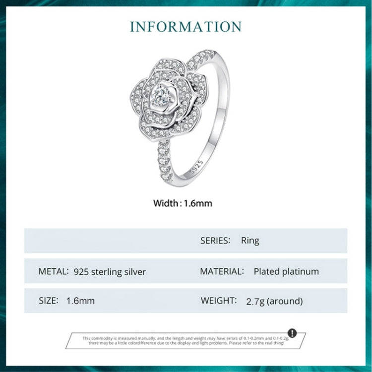 BSR449-7 S925 Sterling Silver  Zircon Rose Ring Hand Decoration