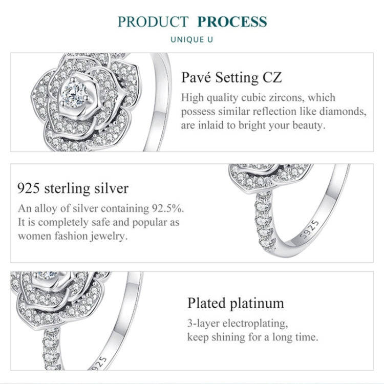BSR449-7 S925 Sterling Silver  Zircon Rose Ring Hand Decoration