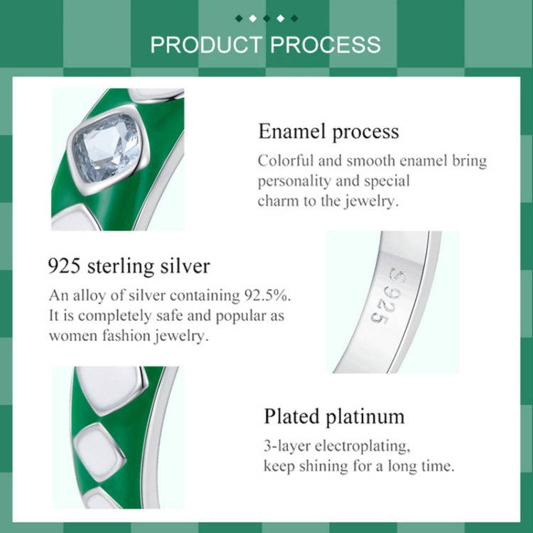 SCR942-7 S925 Sterling Silver Personalized White Green Diamond Texture Ring Hand Decoration