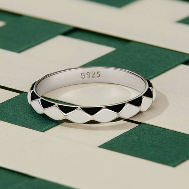 SCR943-6 S925 Sterling Silver Personalized Black White Diamond Texture Ring Hand Decoration