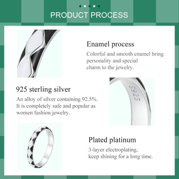 SCR943-6 S925 Sterling Silver Personalized Black White Diamond Texture Ring Hand Decoration