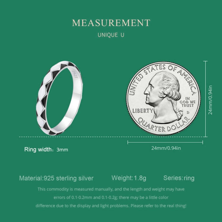 SCR943-6 S925 Sterling Silver Personalized Black White Diamond Texture Ring Hand Decoration