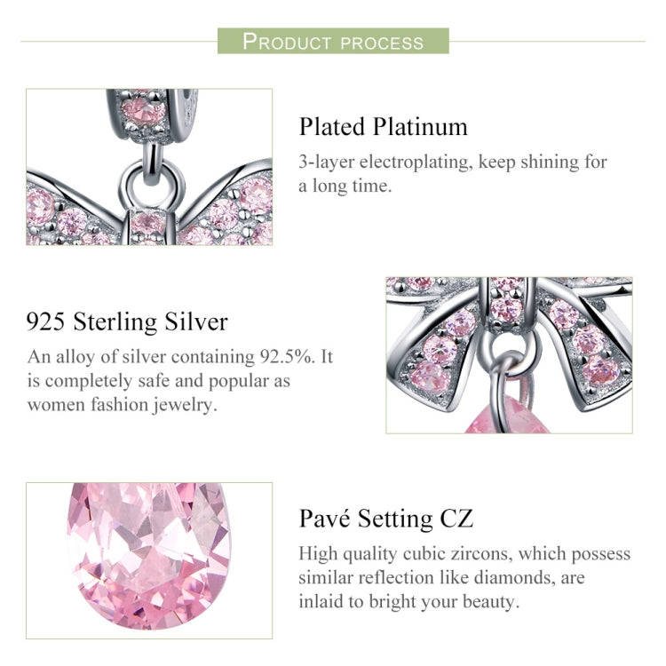S925 Sterling Silver Bow DIY String Beads Pink Zircon Pendant Accessories
