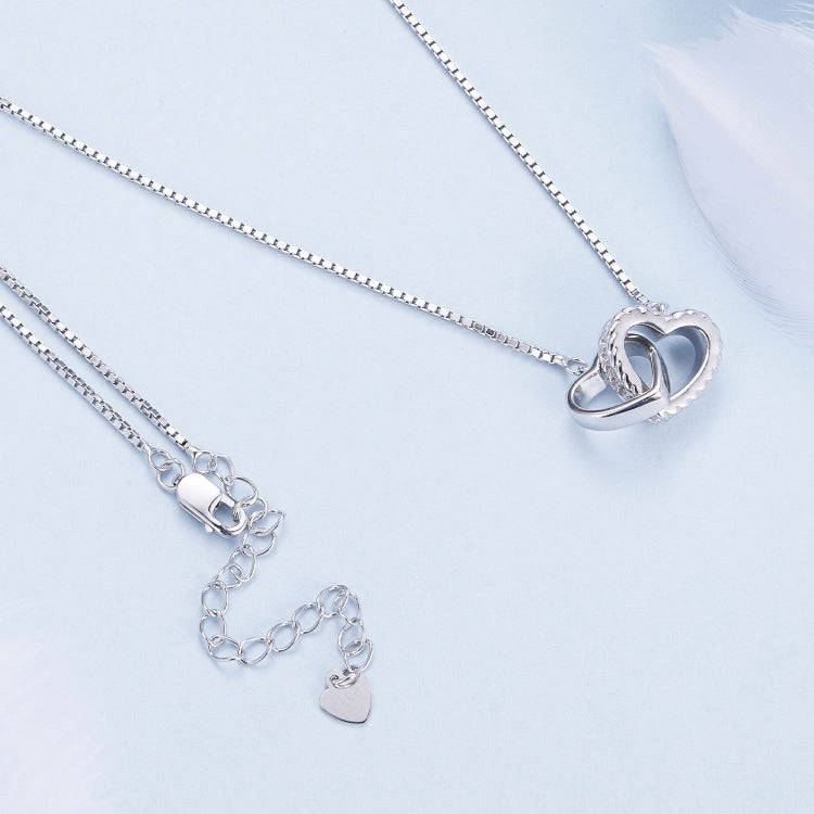 BSN339 Sterling Silver S925  Zircon Dual Ring Heart Interlocking Necklace