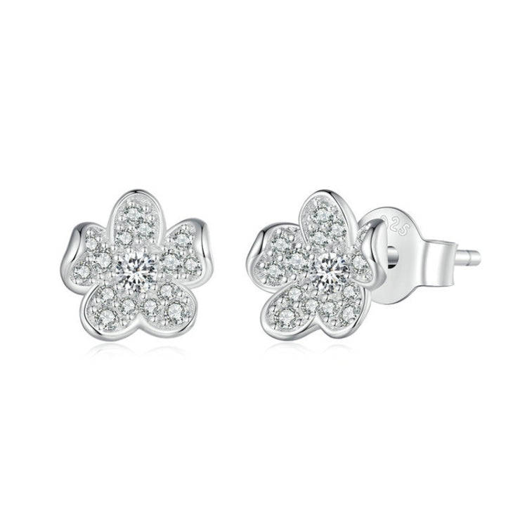 BSE855 Sterling Silver S925  Full-set Zircon Flower Stud Earrings