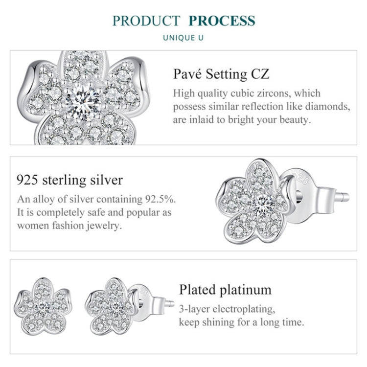 BSE855 Sterling Silver S925  Full-set Zircon Flower Stud Earrings