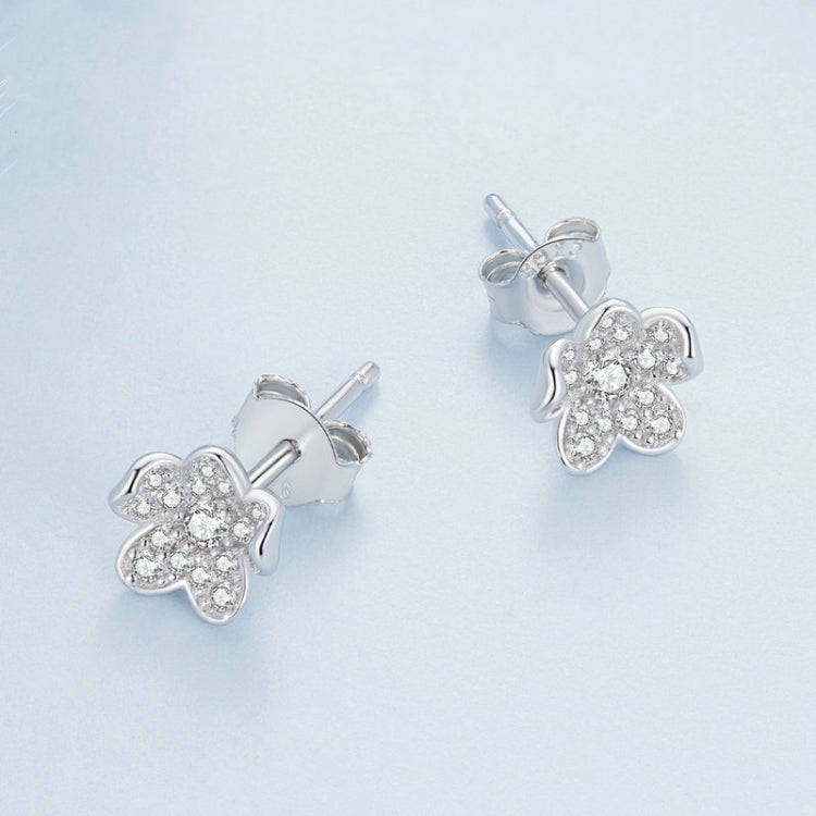 BSE855 Sterling Silver S925  Full-set Zircon Flower Stud Earrings