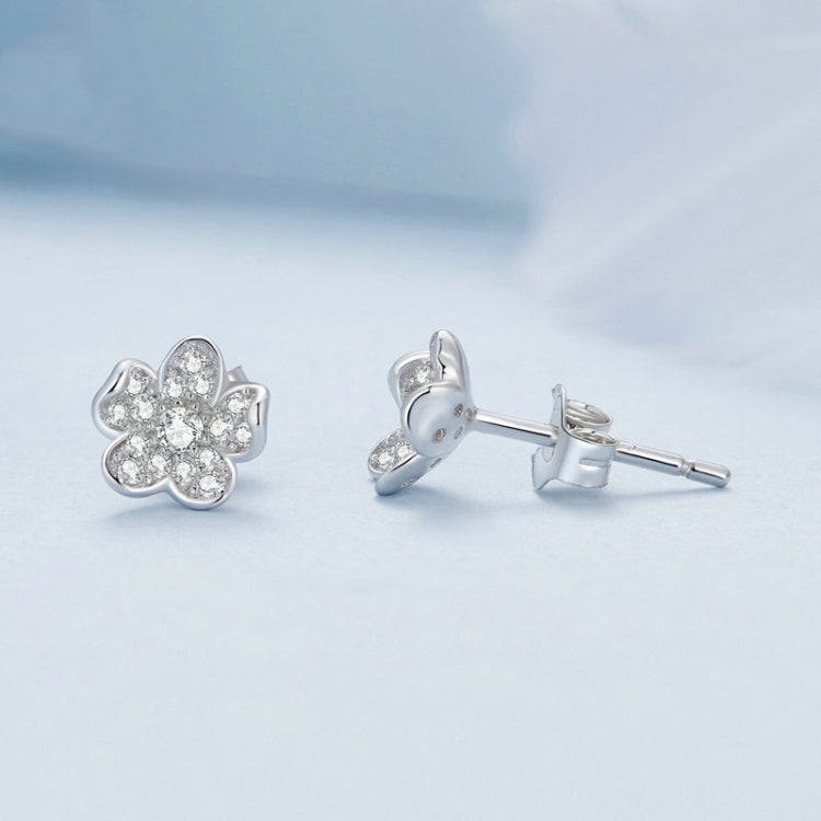 BSE855 Sterling Silver S925  Full-set Zircon Flower Stud Earrings