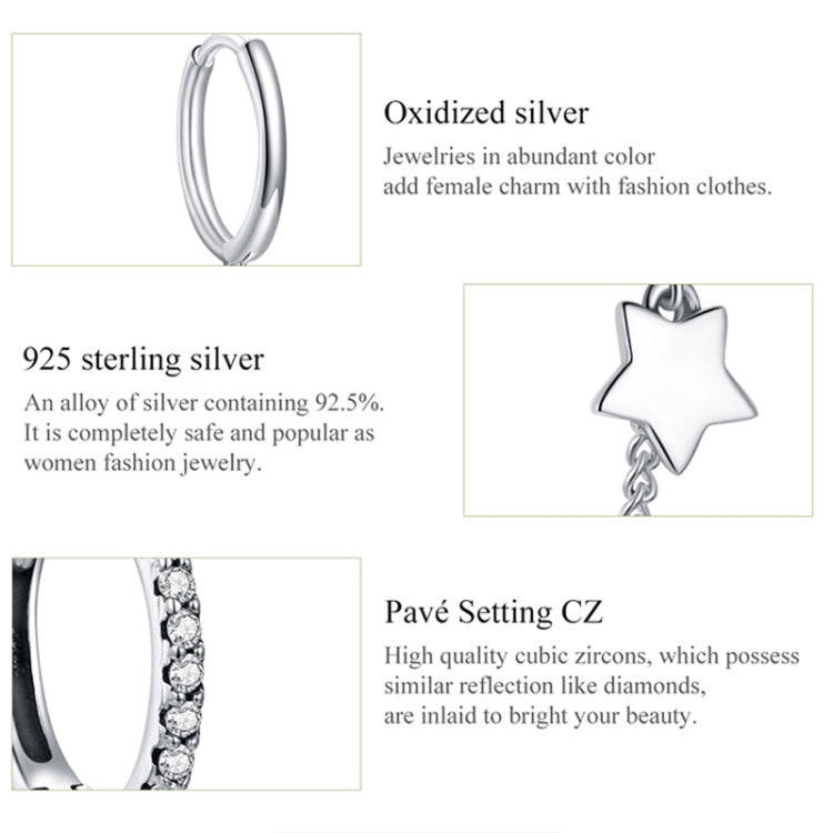 SCE914-C Sterling Silver S925 Zircon Fashion Double Pierced Star Earrings(Rose Gold)