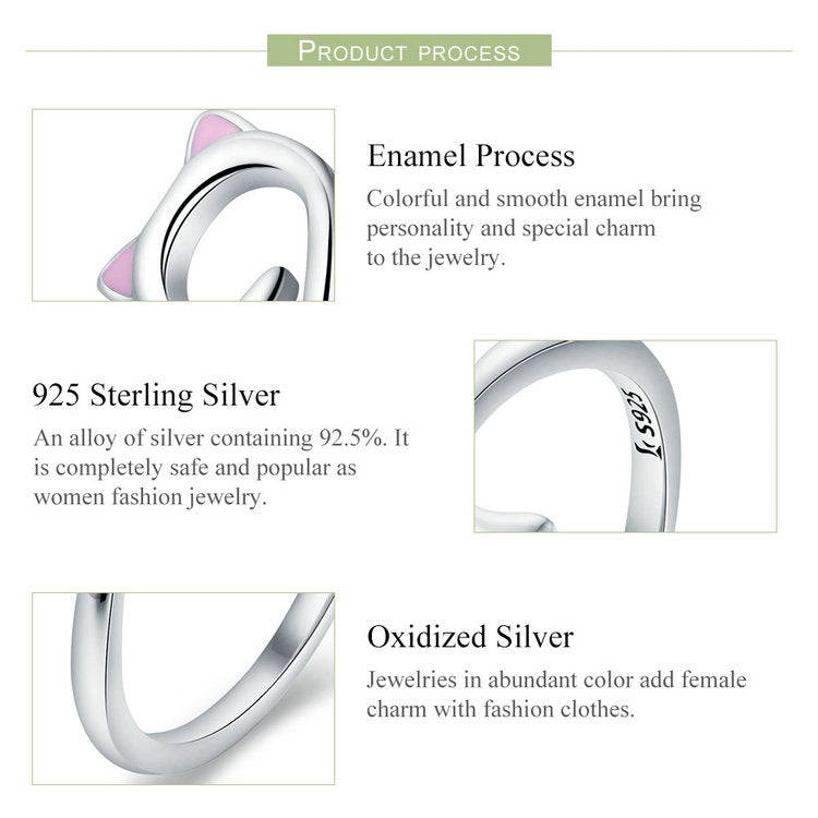 Cat Love Girl Ring S925 Sterling Silver Open Ring