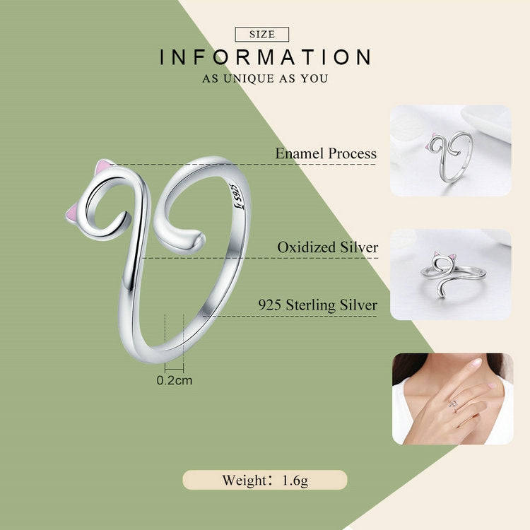 Cat Love Girl Ring S925 Sterling Silver Open Ring