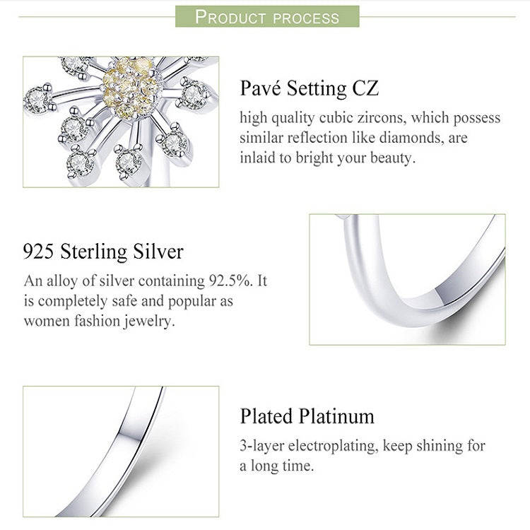Dandelion Love Inlaid Zircon Ring S925 Sterling Silver Lady Ring