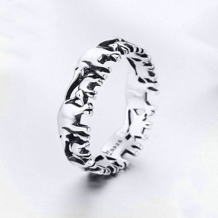 S925 Sterling Silver Ring Elephant Family Vintage Inlaid Ring, Size: 6 US Size