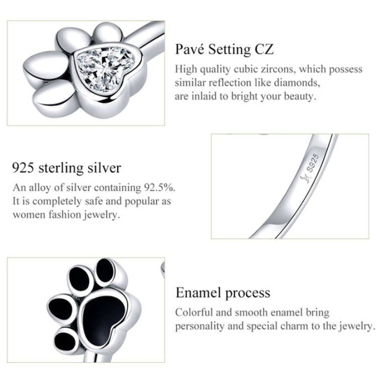 S925 Sterling Silver Cute Pet Paw Print Open Ring Black Dripping Ring