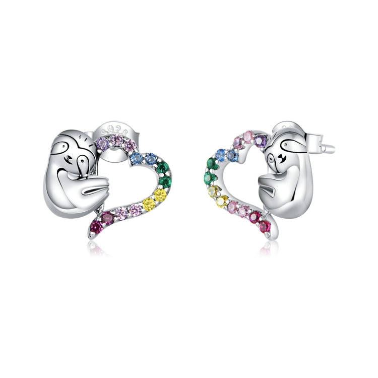 Sterling Silver S925 Heart-shaped Sloth Earrings Personalized Earrings Simple Temperament Female ...