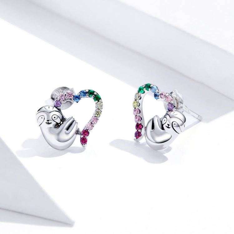 Sterling Silver S925 Heart-shaped Sloth Earrings Personalized Earrings Simple Temperament Female ...