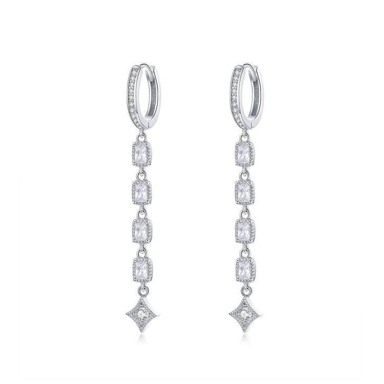 Zircon Earrings Long Sterling Silver S925 Platinum Plated Earrings