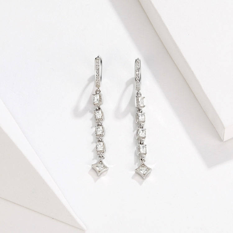Zircon Earrings Long Sterling Silver S925 Platinum Plated Earrings