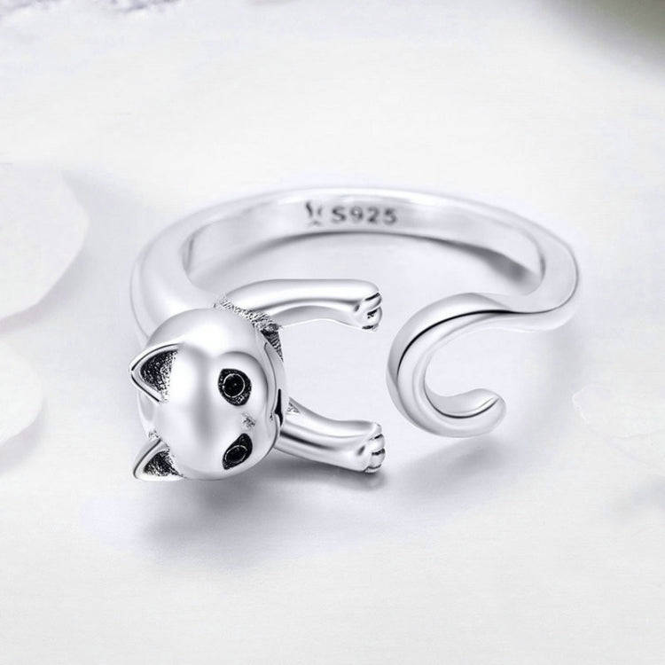 S925 Sterling Silver Ring Naughty Cat Inlaid Zircon Ring