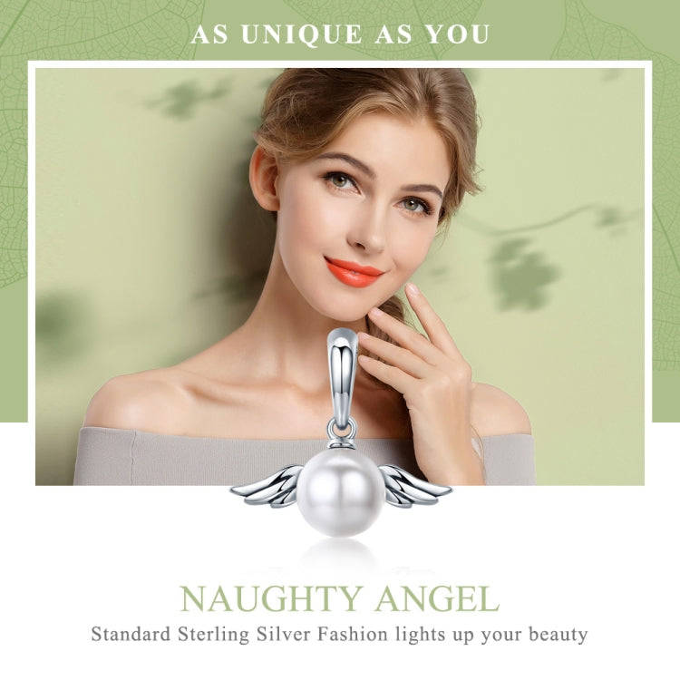 S925 Sterling Silver Pendant Wing Angel Shell Bead Charm DIY Beaded Bracelet Accessories, Style:P...