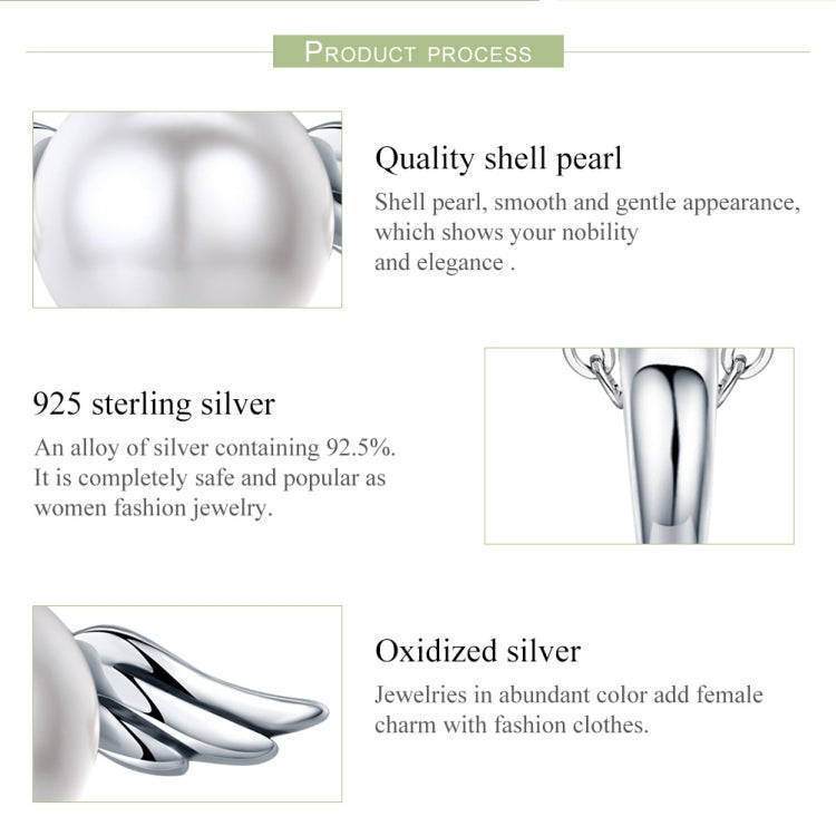 S925 Sterling Silver Pendant Wing Angel Shell Bead Charm DIY Beaded Bracelet Accessories, Style:P...