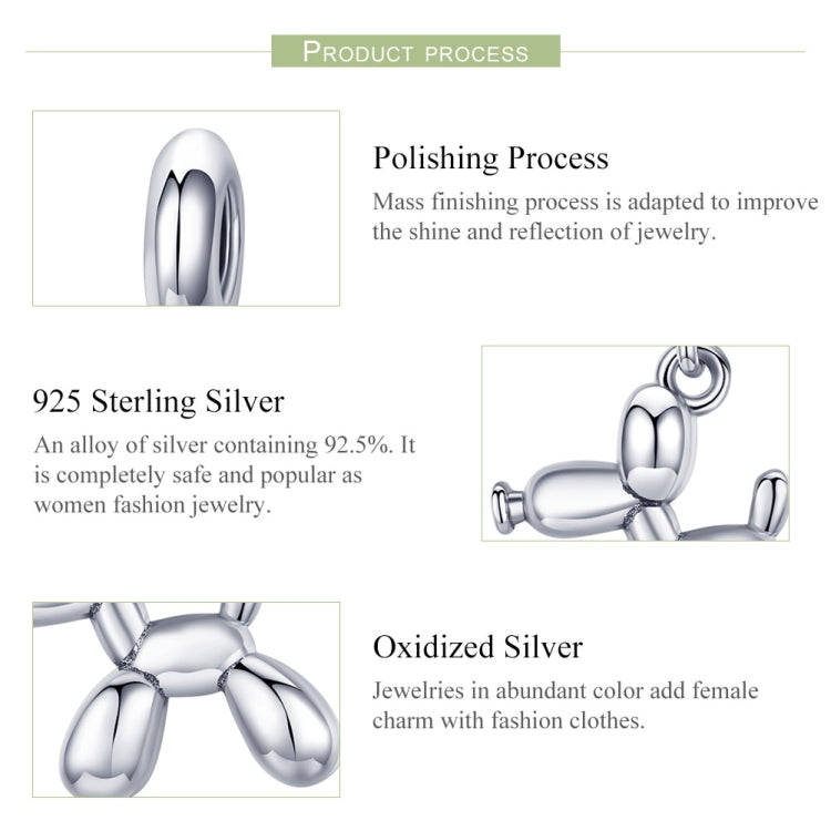 S925 Sterling Silver Cute Balloon Dog Charm DIY Bracelet Accessory, Style:Bead