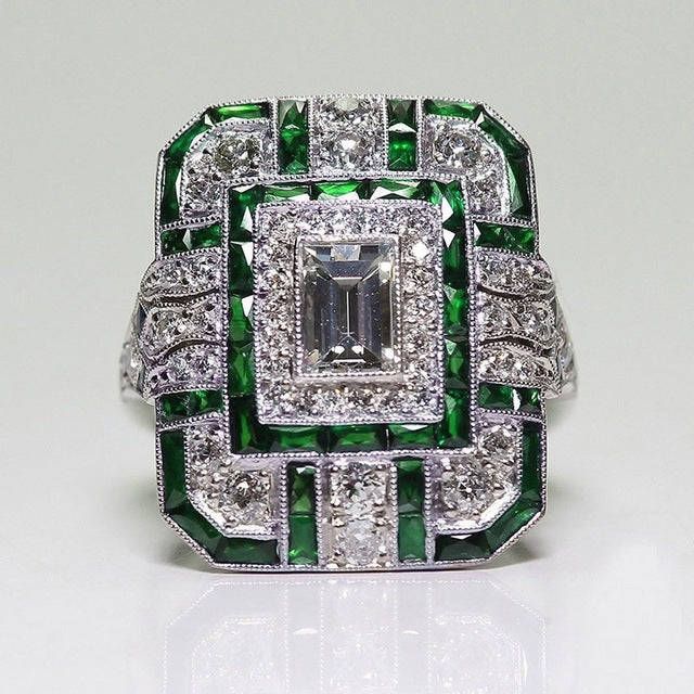 Luxury Square Women Crystal Zircon Engagement Ring, Ring Size:8(Green)